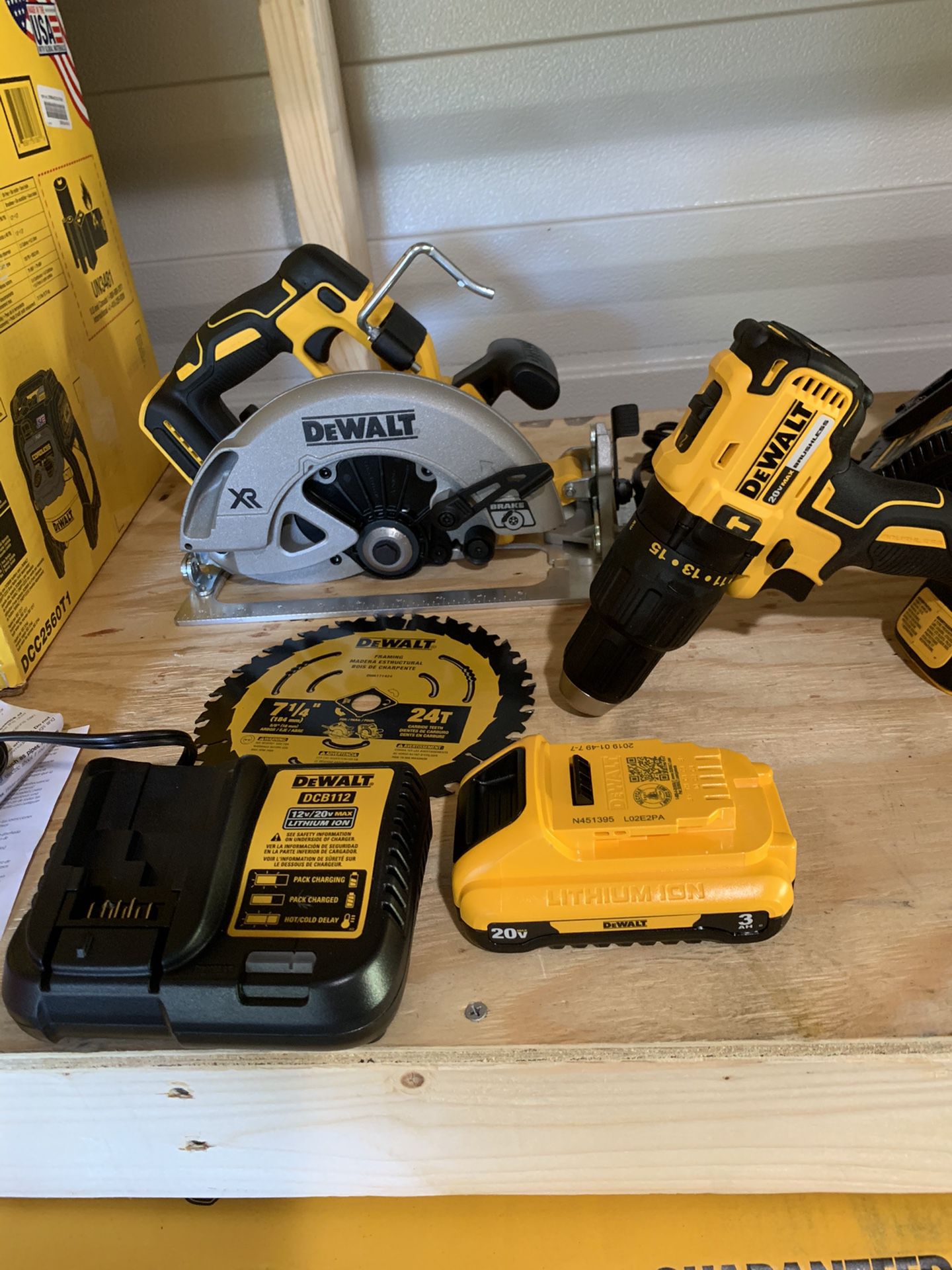 Brand new dewalt brushless 7-1/2 circular saw and hammer drill 1 battery and charger not negotiable