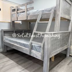 Twin Bunk Bed With Mattresses - Solid Wood