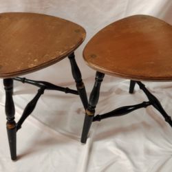 Pair Of Hitchcock Stools Black& Gold Farmhouse Need Restoration