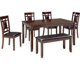 Bennox Dining Room Set, Includes Table, 4 18" Chairs & Bench