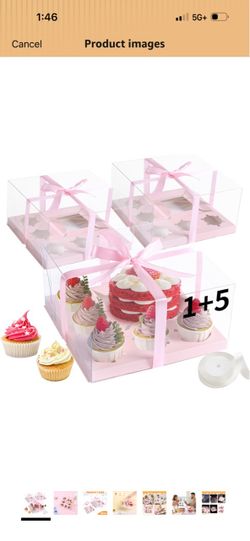 Packs Pink 1+5 Cupcake Containers with Gift Ribbon Cake and Cupcake Comb