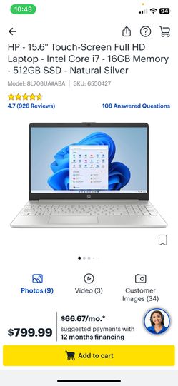 HP Laptop 15” Touchscreen i7 512GB SSD, 16GB RAM BRAND NEW