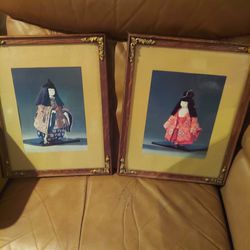 Pair Of Vintage Framed Photos Of Japanese Dolls