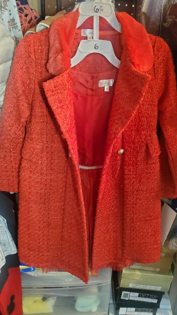 NEW 2PCS Girl Red Dress & Coat Sizes 4, 6,7,8