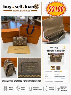 LOUIS VUITTON MONOGRAM EMPREINTE LEATHER BAG W/ BOX, BAG AND DUST BAG, ENTRUPY VERIFIED