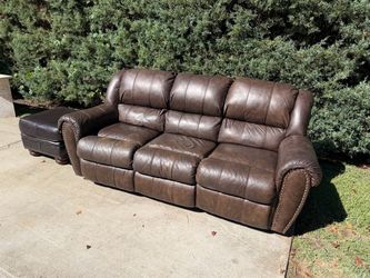 Brown Leather Sofa/recliner+free ottoman $299