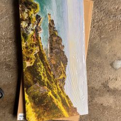 Sea Side Cliffs Oil Canvas Painting Kucera Ocean Waves Cottagecore 20x40 inch