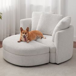 Holley Oversized Fabric Accent Chair with Storage Ottoman, Cream