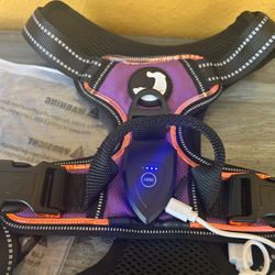 New Light Up Dog  Harness. Purple With Orange Flashing Lights M