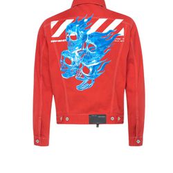 Off-White Flaming Skulls Denim Jacket Red Rare Small Ghosts