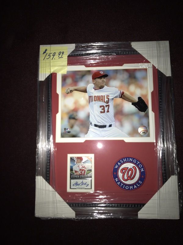 Stephen Strasburg Framed 8x10 Photo w Autographed Baseball Card and Washington Nationals Embroidered Patch! Very Nice Collectible!