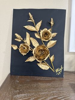Art Piece Original Signed “Gold Roses On black”