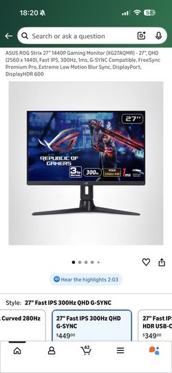 ASUS QHD 300Hz Gaming Monitor