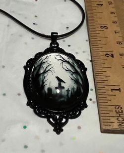 GOTHIC Black Crow Pendant with 16" cord necklace * Edgar Allen Poe 2.5x1.5  Pendant is 2.5 x 1.5 and cord is 16 inches long with a 8" inch drop and 2"