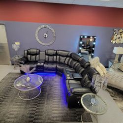 Avian Leather Reclining Sectional With Built In Bluetooth Speaker And LED