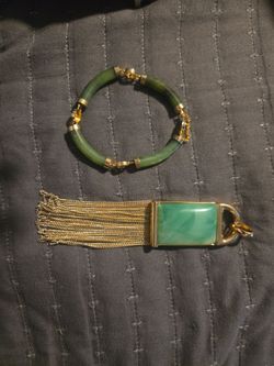 Jade Bracelet & Pendant ( NOT real gold)