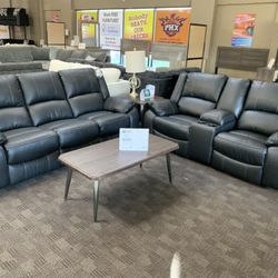 Black Leather Reclining Sofa Set 