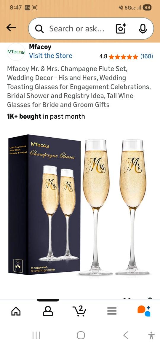 Mfacoy Mr. & Mrs. Champagne Flute Set, Wedding