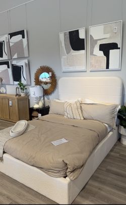 Beige bed with mattress