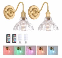 Set of 2 Battery-Operated Wall Sconces – Vintage Brass