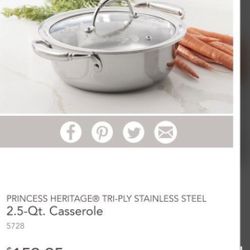 Cacerola Triply 2.5qts Princess House