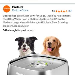 Upgrade No Spill Water Bowl for Dogs, 135oz/4L All Stainless Steel Dog Water Bowl with Non-Slip Base, Spill Proof for Medium Large Messy Drinkers, Ant