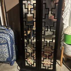 Black Mirrored Jewelry Armoire Cabinet 