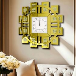 Round Mirrored Wall Clock: Crushed Diamond Clock 31.5 inches Golden
