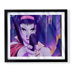 Faye Valentine from cowboy bebop custom art on black frame