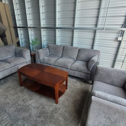 Gray Sofa, Loveseat, Chair Set, Free Delivery!