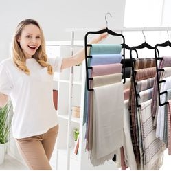 Closet Organizers and Storage,3 Pack Velvet Pants-Hangers-Space-Saving,Non Silp 5 Tier Organization-and-Storage Clothes-Hanger for College-Dorm-Room-E