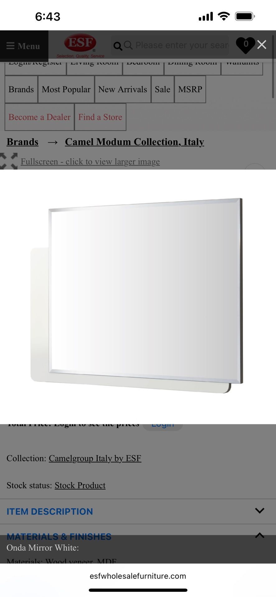 ESF Furniture White High Gloss Wood Mirror
