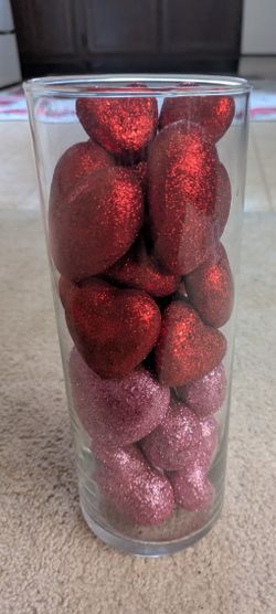 Glass Vase With Red And Pink Heart Filler