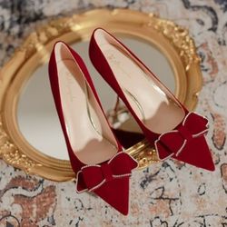 Winter new fine heel xiuhe wedding dress two wear red high-heeled shoes 
