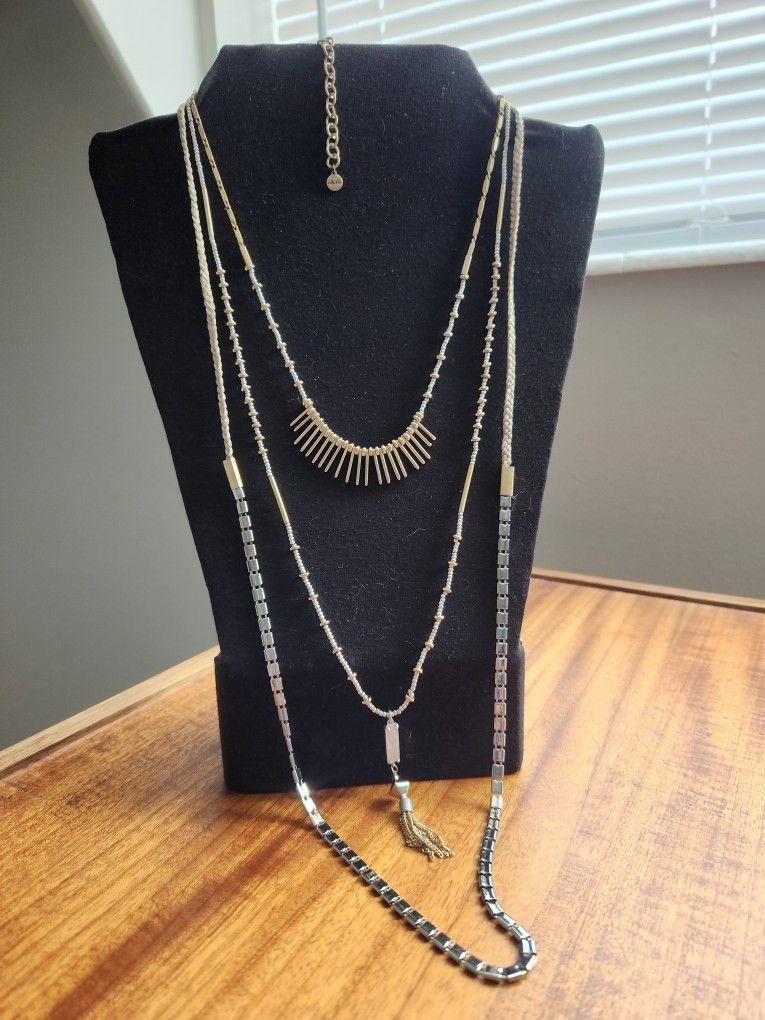 Stella & Dot Gold and Silver Tone 3 Strand Necklace