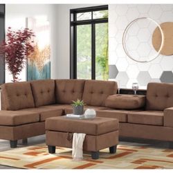 Heights Chocolate Brown Reversible Sectional with Storage Ottoman (sofa Couch Option 