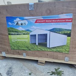 NEW SEALED 25'X35'FT METAL WAREHOUSE METAL SHED COLOR CREAM 2 DOORS LIKE YOU SEEN IN THE PICTURES IDEAL FOR YOU FARM,LAND,BUSSINES ETC IF SOMEBODY INT