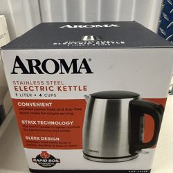 Aroma 1L Electric Water Kettle - Stainless Steel: Tea Kettle, Water Heater, Overheat Protection, 360° Rotating Base