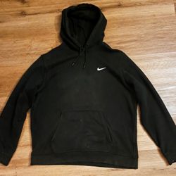 VTG Nike Y2K Hoodie Black Embroidered Swoosh Skater Grunge Faded Size XL