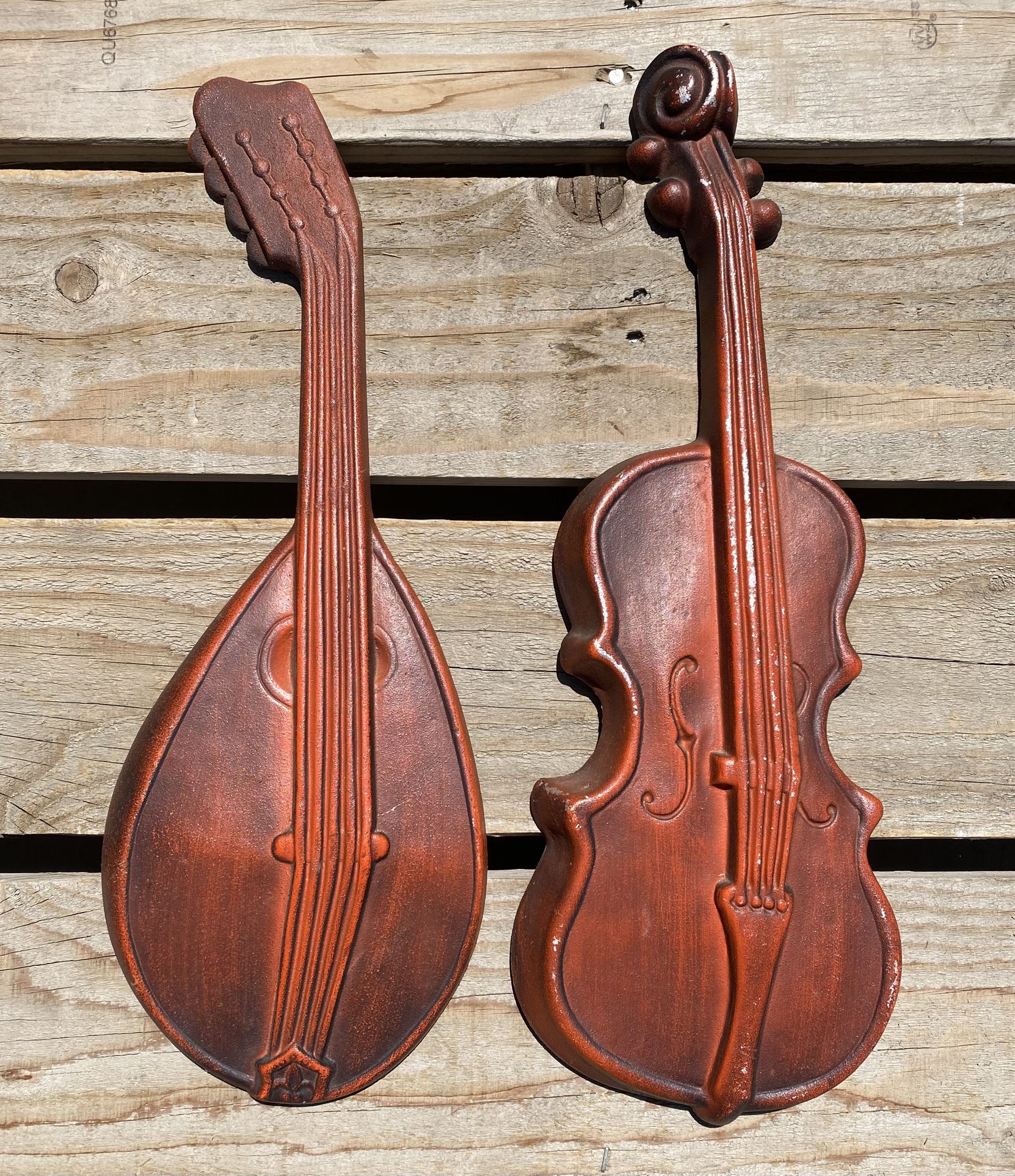 Vintage Cast Metal Violin And Mandolin Wall Decor