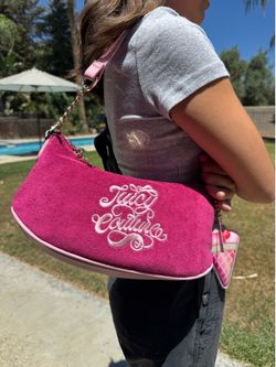 Juicy Couture Pink Embroidered Logo Small Shoulder Bag, Detachable Strap, Zip