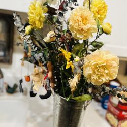 Artificial Flower Arrangement With Aluminum Vase