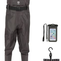 TIDEWE - 2-layer nylon and PVC waterproof suit with bib and boots for fishing and hunting, with boot hanger, for men and women ( brown) M5/W7