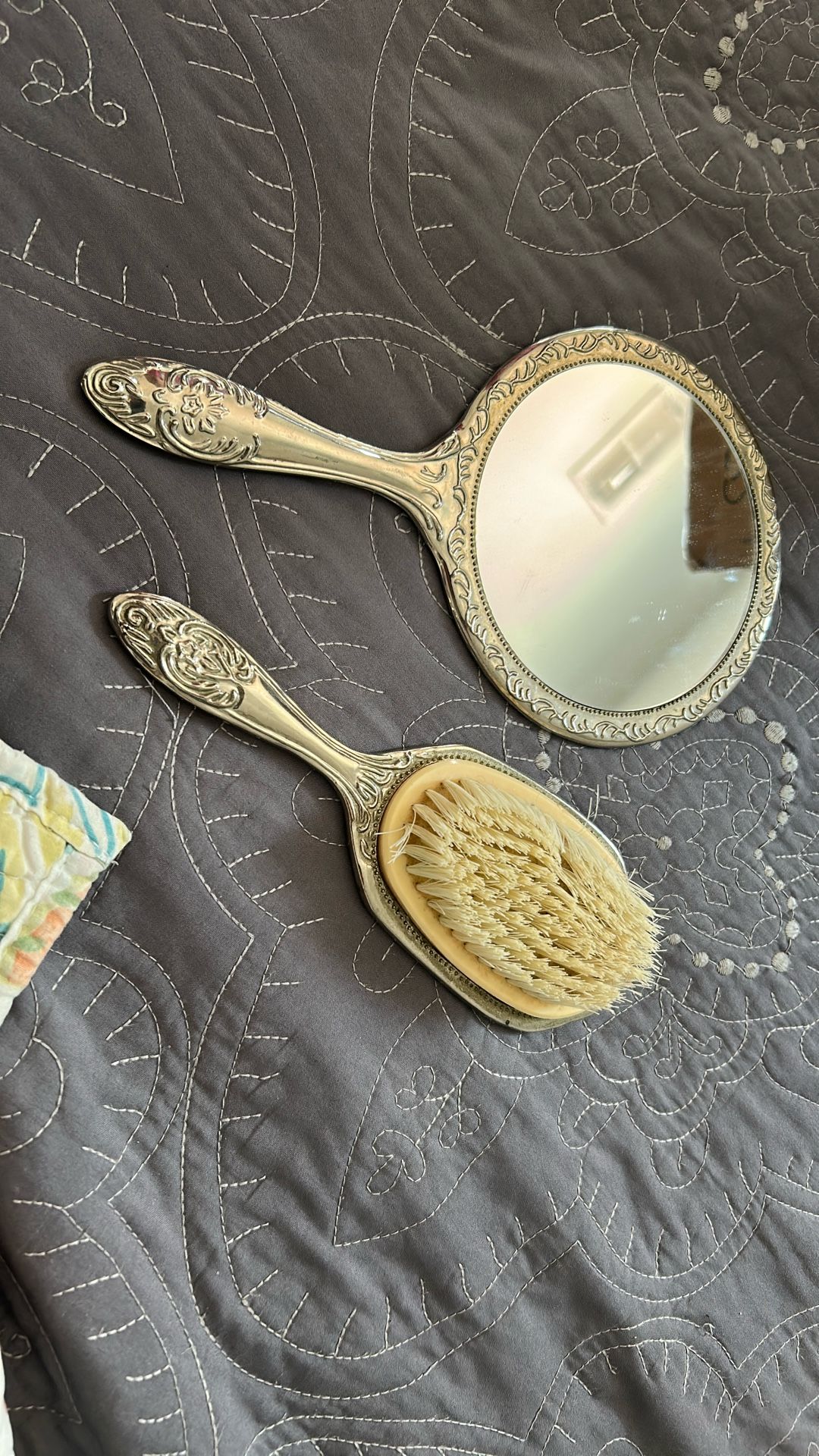 Antique Hair Brush And Mirror