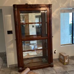 Curio Cabinet Two Way Sliding Door With Light  & Glass Shelving