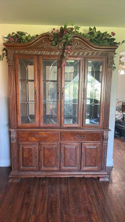 China cabinet  hand carved cherry wood