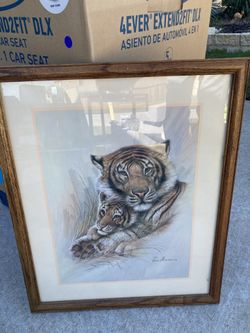 Framed Tiger Mother And Cub Print