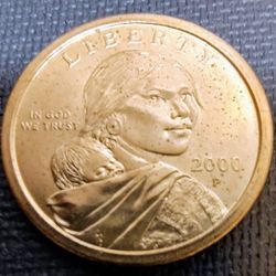 2000P Sacagawea Gold Tone Coin Uncirculated With Sintering Spots From Us Mint Roll. 