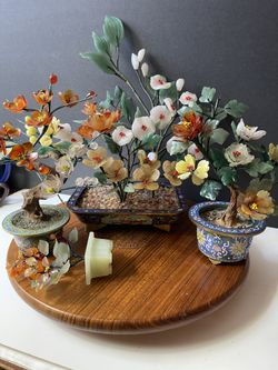 4–Chinese Antique Cloisonné Jade Bonsai Tree