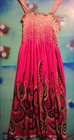 Pink Boho Smocked mandala print Maxi Dressí